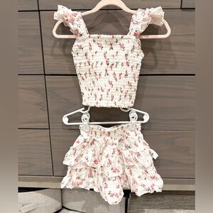 FBZ Flowers by Zoe White Floral Smocked Tank Top and Skirt Set Size 6/6x